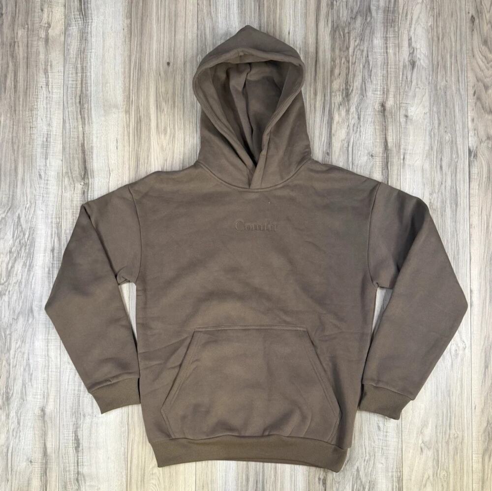 Comfrt Signature Hoodie Bark Taupe Brown Weighted Unisex Size Small NEW